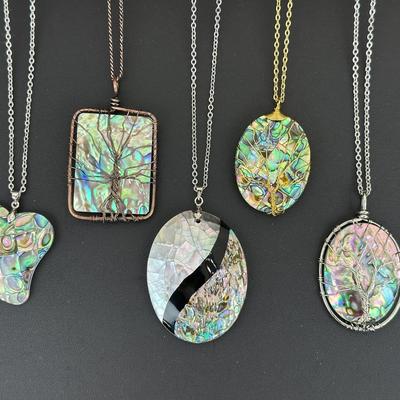 Natural Abalone Shell Tree Of Life Necklace Lot