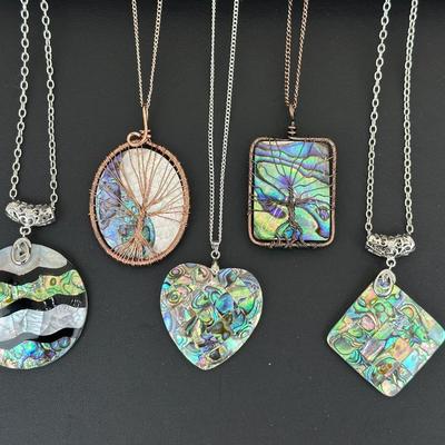 Natural Abalone Shell Tree Of Life Necklace Lot