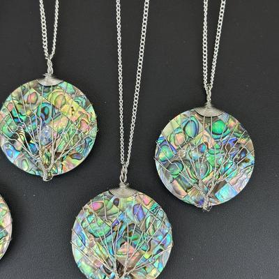 Natural Abalone Shell Tree Of Life Necklace Lot