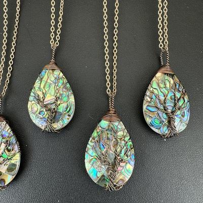 Natural Abalone Shell Tree Of Life Necklace Lot