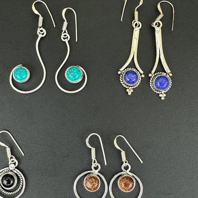 Earrings 925 Sterling Silver Plated Handmade Gemstone 