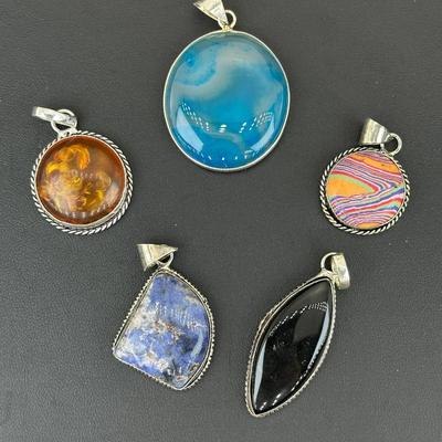 Mix Pendant 925 Sterling Silver Plated Handmade Gemstone 