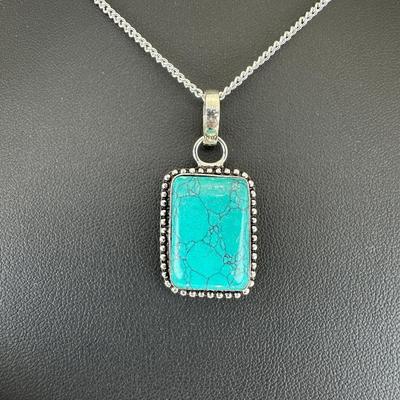 Turquoise Pendant 925 Sterling Silver Plated Handmade Gemstone 