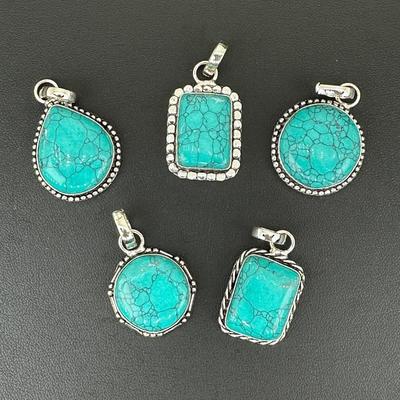 Turquoise Pendant 925 Sterling Silver Plated Handmade Gemstone 