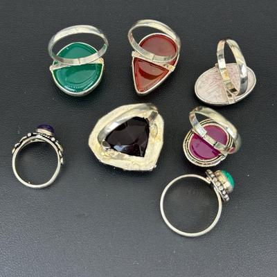 Assorted 925 Sterling Silver Plated Handmade Gemstone Rings For Women  Sizes 4 To 10