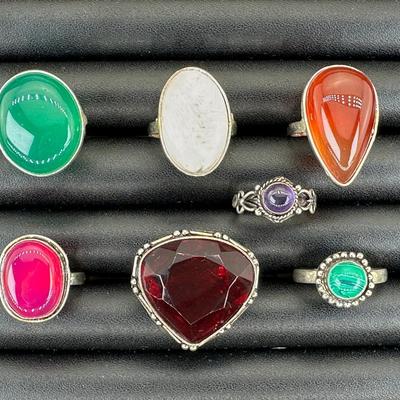 Assorted 925 Sterling Silver Plated Handmade Gemstone Rings For Women  Sizes 4 To 10