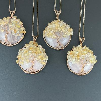 Rose Quartz Mix Gemstone Tree Of Life Necklace Lot