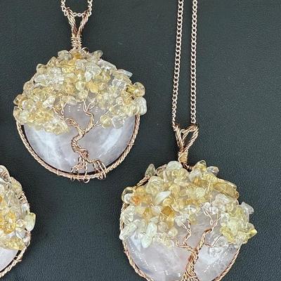 Rose Quartz Mix Gemstone Tree Of Life Necklace Lot
