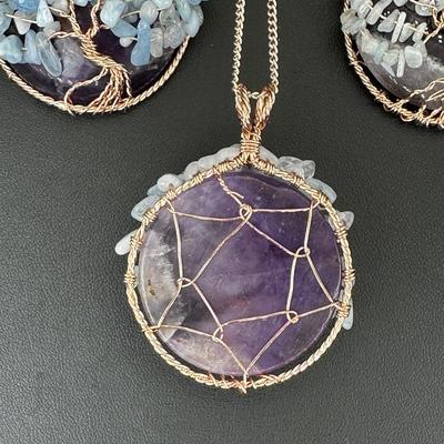 Amethyst Gemstone Tree Of Life Necklace Lot