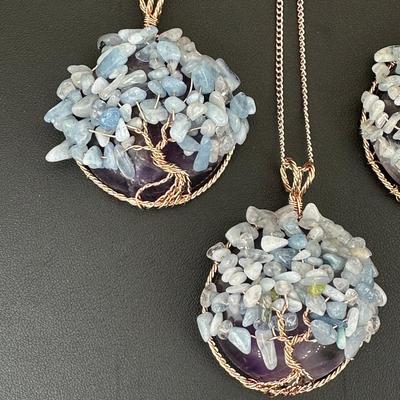 Amethyst Gemstone Tree Of Life Necklace Lot