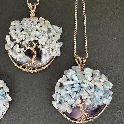 Amethyst Gemstone Tree Of Life Necklace Lot