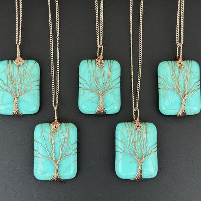 Copper Synthetic Turquoise Tree Of Life Necklace Lot