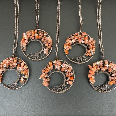 Red Agat Tree Of Life Necklace Lot