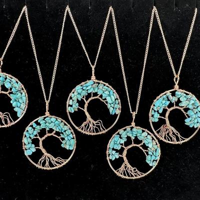 Antique Copper Turquoise Tree Of Life Necklace Lot