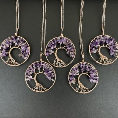 Antique Copper Amethyst Tree Of Life Necklace Lot