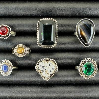 Assorted 925 Sterling Silver Plated Handmade Gemstone Rings For Women  Sizes 4 To 10