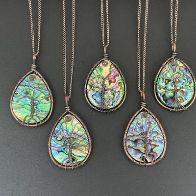 Natural Abalone Shell Tree Of Life Necklace Lot