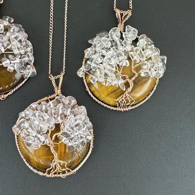 Tiger Eye Mix Gemstone Tree Of Life Necklace Lot