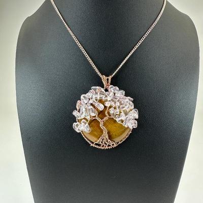 Tiger Eye Mix Gemstone Tree Of Life Necklace Lot