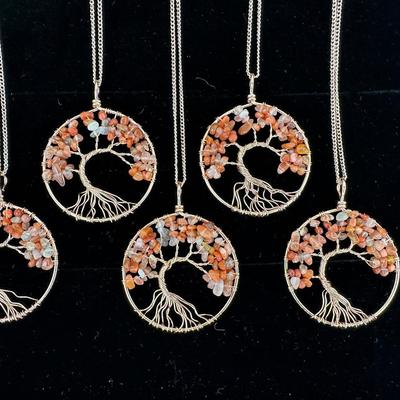 Antique Copper Red Agat Tree Of Life Necklace Lot