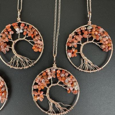 Antique Copper Red Agat Tree Of Life Necklace Lot