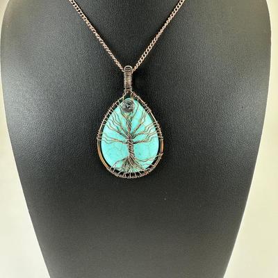 Turquoise Synthetic Tree Of Life Necklace Lot