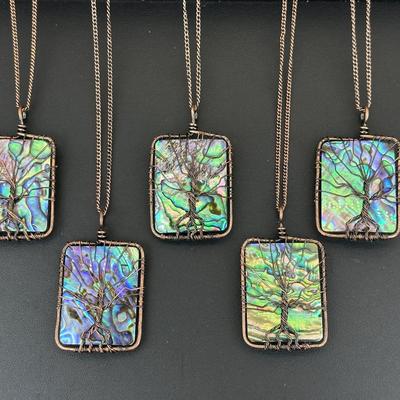 Natural Abalone Shell Tree Of Life Necklace Lot