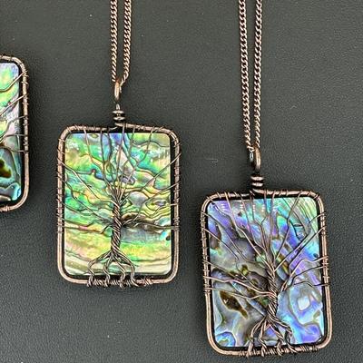 Natural Abalone Shell Tree Of Life Necklace Lot