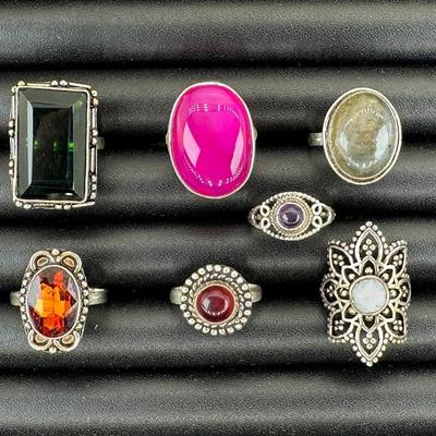 Assorted 925 Sterling Silver Plated Handmade Gemstone Rings For Women  Sizes 4 To 10