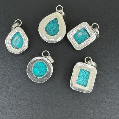 Turquoise Pendant 925 Sterling Silver Plated Handmade Gemstone 