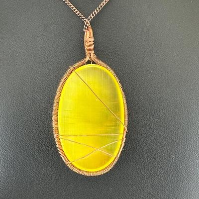 Necklace Yellow Cat Eye 925 Sterling Silver Plated Handmade Gemstone 