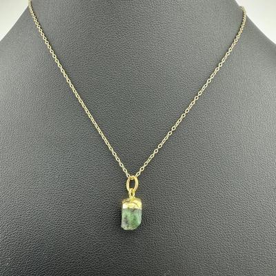 Necklace 925 Sterling Silver Natural Raw Green Emerald  Gemstone (Tested)