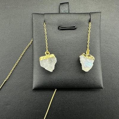 Earrings 925 Sterling Silver Natural Raw Moonstone Gemstone (Tested)