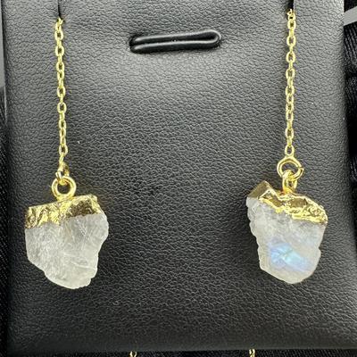 Earrings 925 Sterling Silver Natural Raw Moonstone Gemstone (Tested)