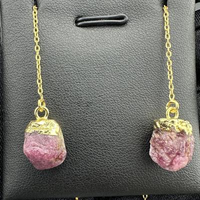 Earrings 925 Sterling Silver Natural Raw Ruby Gemstone (Tested)