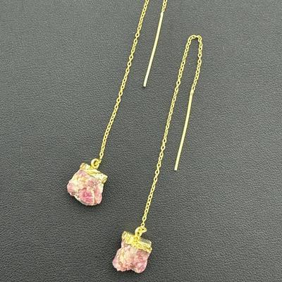 Earrings 925 Sterling Silver Natural Raw Pink Tourmaline  Gemstone (Tested)