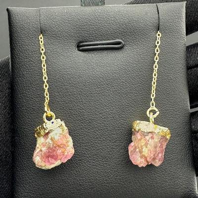 Earrings 925 Sterling Silver Natural Raw Pink Tourmaline  Gemstone (Tested)