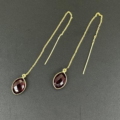 Earrings 925 Sterling Silver Natural Garnet Earr  Gemstone (Tested)