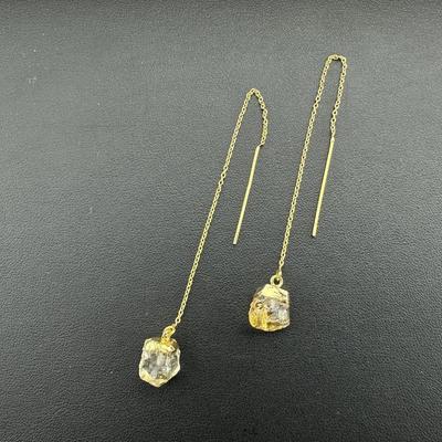 Earrings 925 Sterling Silver Natural Raw Citrine Gemstone (Tested)