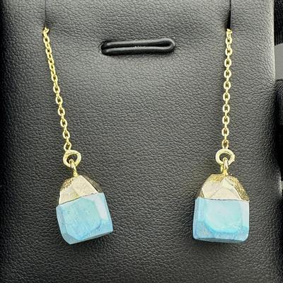 Earrings 925 Sterling Silver Natural Raw Turquoise Gemstone (Tested)