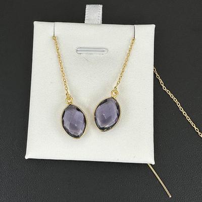 Earrings 925 Sterling Silver Natural Amethyst Gemstone (Tested)