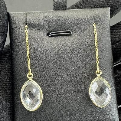 Earrings 925 Sterling Silver Natural Clear Quartz Gemstone (Tested)