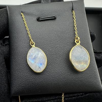 Earrings 925 Sterling Silver Natural Moonstone Gemstone (Tested)