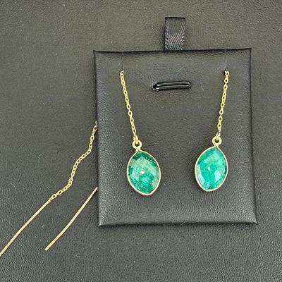 Earrings 925 Sterling Silver Natural Green Emerald Gemstone (Tested)