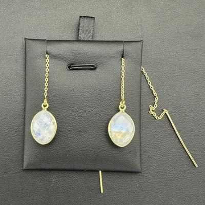 Earrings 925 Sterling Silver Natural Moonstone Gemstone (Tested)