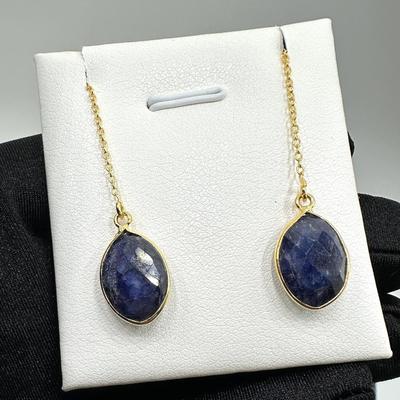 Earrings 925 Sterling Silver Natural  Blue Sapphire Gemstone (Tested)