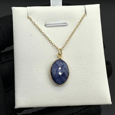 Necklace 925 Sterling Silver Natural Blue Sapphire Gemstone (Tested)