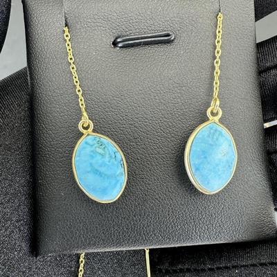 Earrings 925 Sterling Silver Natural Turquoise Gemstone (Tested)