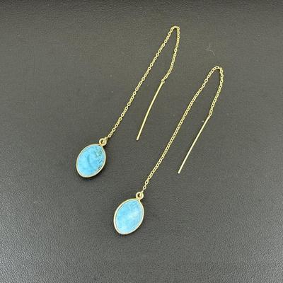 Earrings 925 Sterling Silver Natural Turquoise Gemstone (Tested)