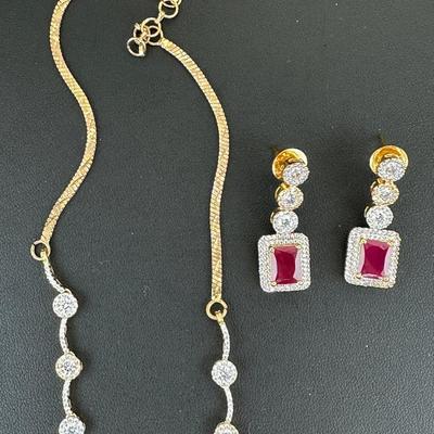 Brand New Zirconia Necklace And Earrings Rhodium Plating